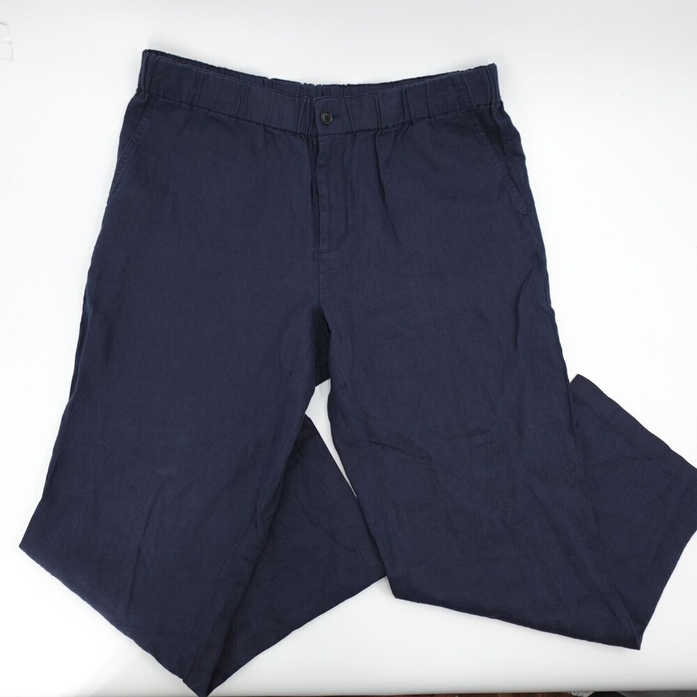 Quince Pants Mens XL Navy Solid Linen Elastic Waist Drawstring Casual Summer